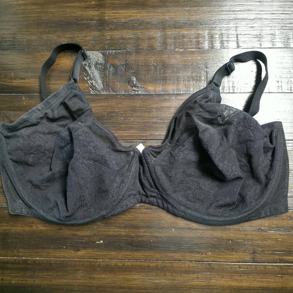 Liz Claiborne Black Lace Bra Size 40DD Underwire Unlined Full Coverage